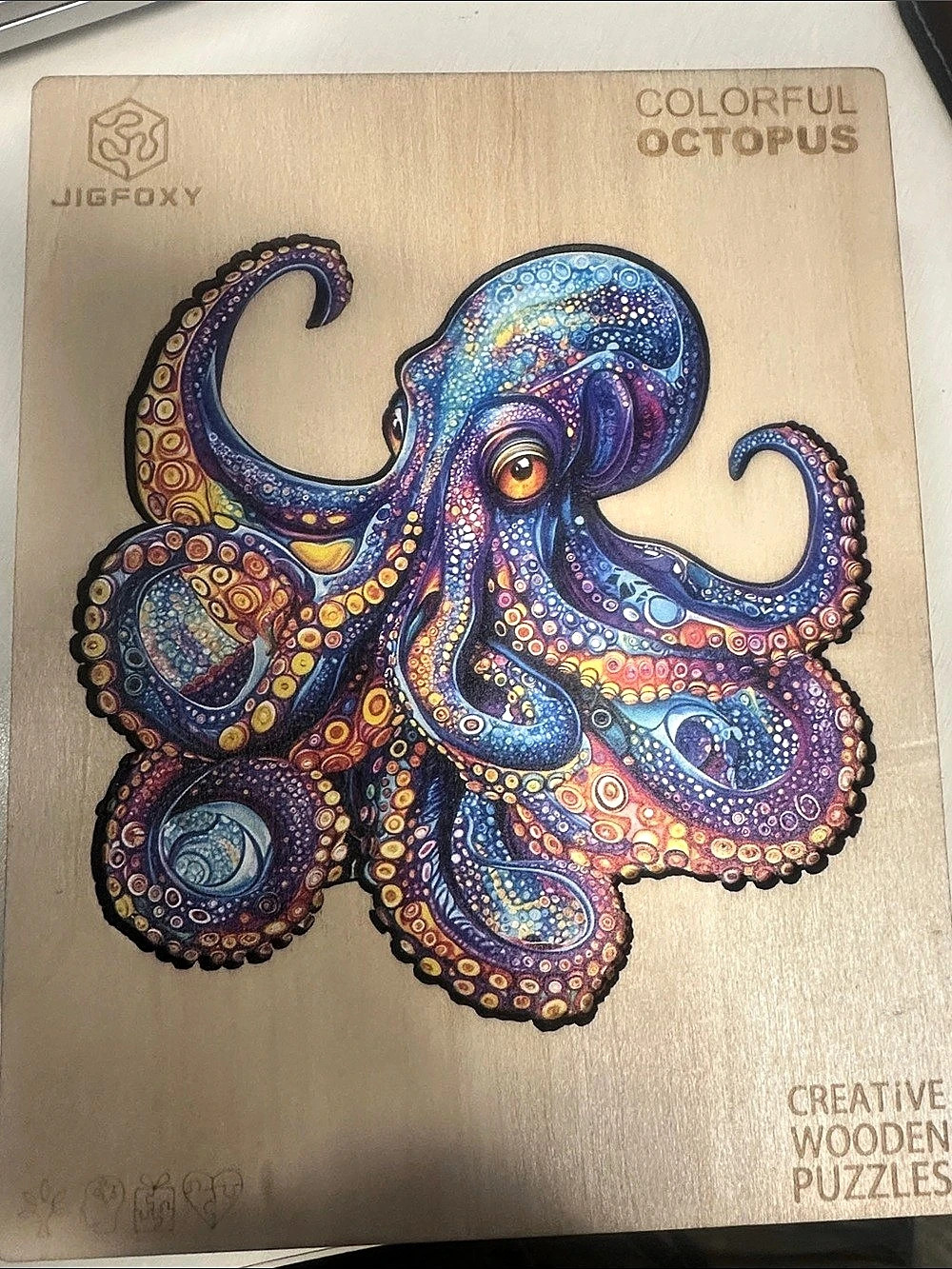 JIGFOXY Colorful Octopus Wooden Puzzle Blue Multicolor Size Large